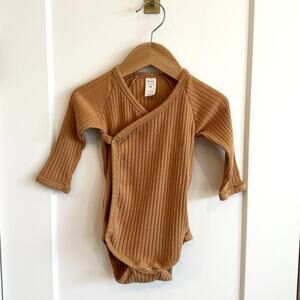 Kate Quinn Organic Wide Rib Camel Wrap Bodysuit - 6-12 Mo